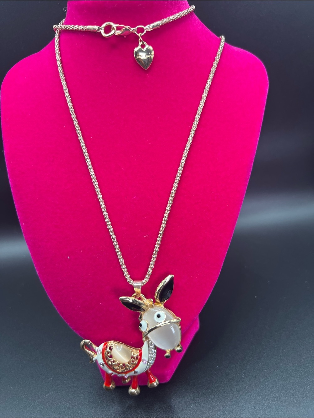 Betsey Johnson Whimsical 3D Donkey Burro Crystal Enamel Statement Necklace EUC